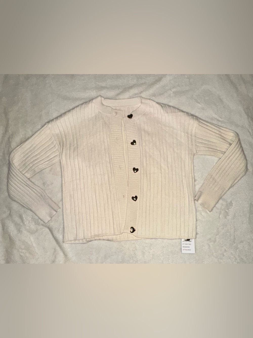 Cream Ribbed Cardigan with Heart Buttons